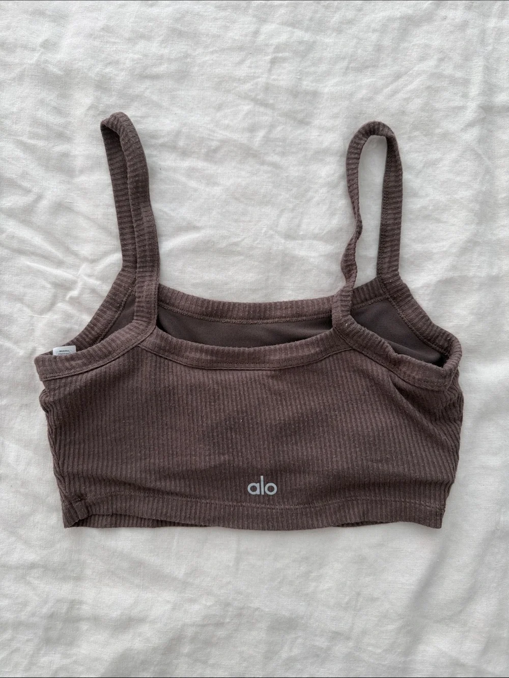 ALO Yoga Ribbed Spaghetti-Strap Bralette in Dark Brown